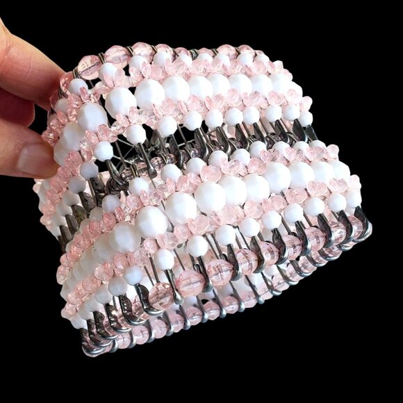 Safety Pin Art Beaded Pink White Small Lamp Shade or Thing - Picture 1 of 8